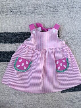 Florence Eiseman Pink and White Striped Dress with Embroidered Sun